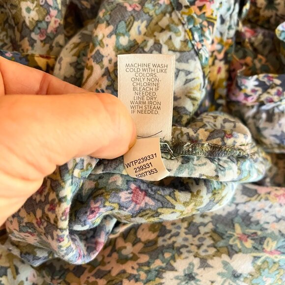 J. Jill Size XL Floral Print Popover Blouse Rayon Green Blue - Picture 10 of 11